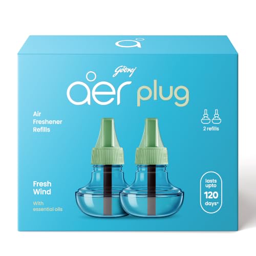 Image of Godrej aer Plug Electric Air Freshener 2 Refills (25ml each) | Fresh Wind | Lasts up to 120 days
