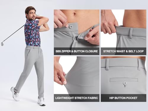 QPNGRP Men's Golf Pants 29"/31"/33" Inseam Stretch Casual Work Dress Pants LightGray 32Wx31L — view 4