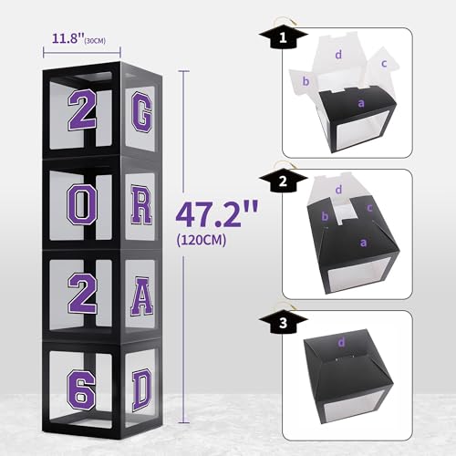 Image of Party Spot！2026 Purple and Gold Graduation Party Decorations,124 PCS Graduation Decorations Class of 2026,4 PCS Balloons Boxes with LED Light String & Letters 2026 GRAD So Proud of You