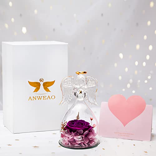 Gifts For Women Glass Angel Figurines With Real Rose, Handmade Preserved Roses That Last For Years Preserved Forever Flowers Roses In Glass Dome, Valentines Unique Gifts For Mom Grandma Her Women #TOP5
