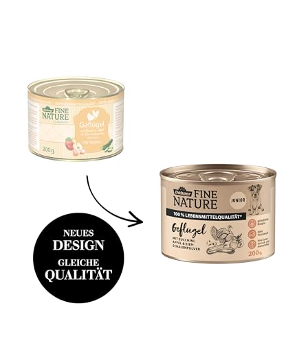 Dehner Fine Nature Hundefutter, Nassfutter in Lebensmittelqualität, für Welpen und junge Hunde, Geflügel, 6 x 200 g Dose (1.2 kg)