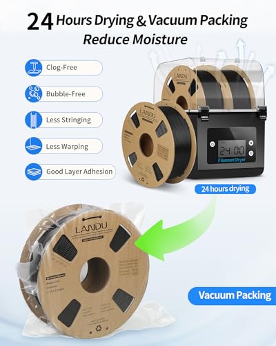 Image of LANDU PLA Filament 1.75mm Black 1KG, 3D Printer Filament 1kg Cardboard Spool(2.2lbs), Dimensional Accuracy + /- 0.02mm, Neatly Wound 3D Printing Filament Fits for Most FFF 3D Printers, Black PLA