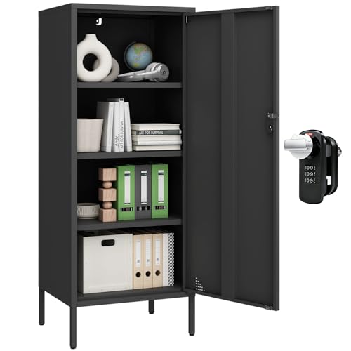 Steehoom Metal Locker Cabinet Lockable Bathroom Storage Cabinet Black 4 Tier Employee Lockers for Home, School, Office, Garage H49.21'' (Black)
