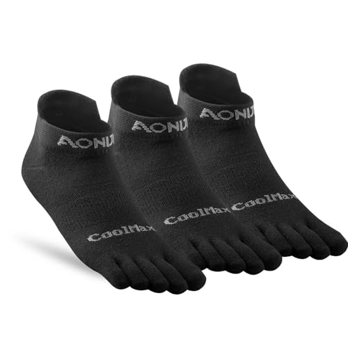YOUGLE Toe Socks for Men and Women Coolmax Moisture Wicking Five Finger Ankle Quarter Socks Athletic Running Socks (US, Numeric, 4, 6, Regular, Regular, E1: 3 Pairs Black)