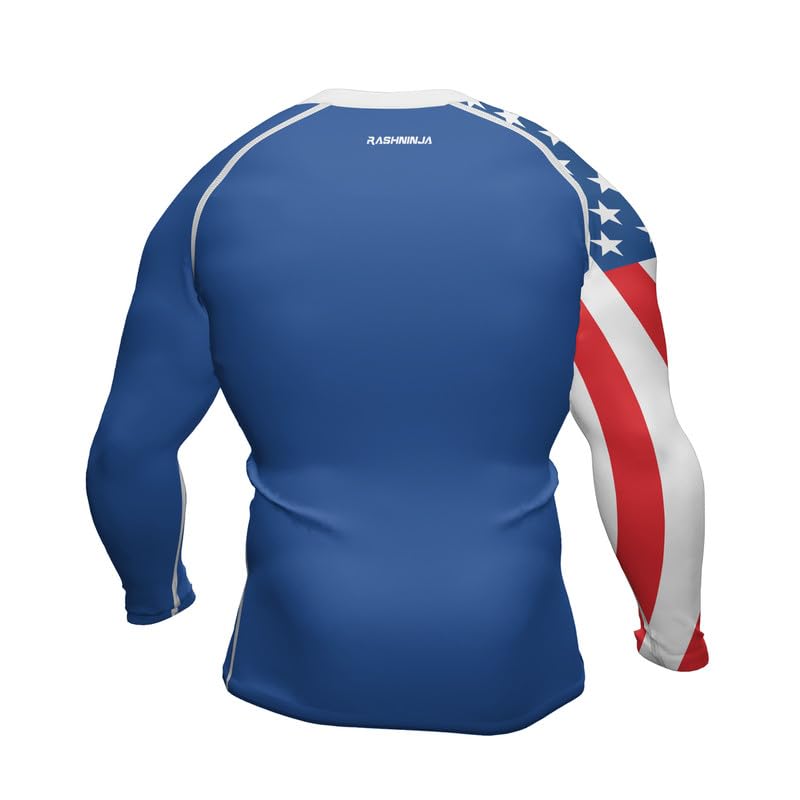 Men's USA American Flag Patriotic Rash Guard Long Sleeve Compression Shirt for MMA BJJ Jiu Jitsu3