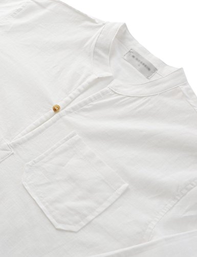 NEARKIN (NKNKN351 Henley Neck Light Weight Chinese Collar Cool Linen Shirts Ivory US XXXL(Tag Size 3XL) - Thumbnail 6