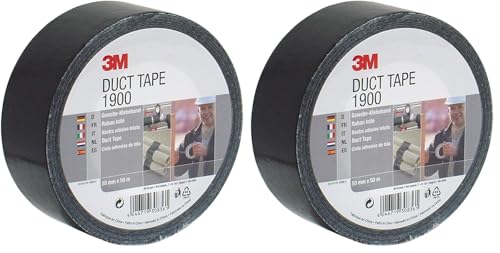 3M 1900S50 Ruban Adhésif Toilé Noir 50mm x 50m Lot de 2 pour Fixations Multifonctions