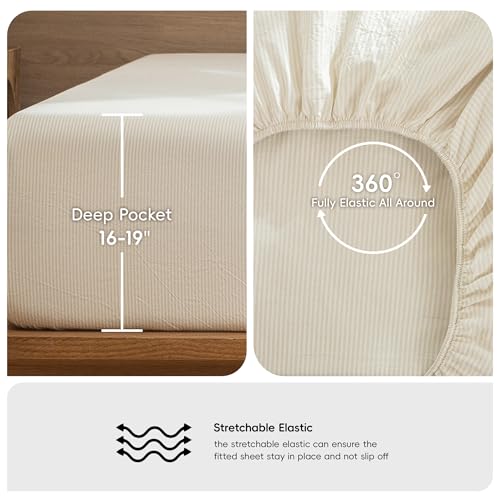 Image of MooMee Striped Sheet Set 100% Washed Cotton Linen Like Cal King