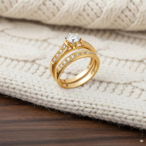 1-6 CT Round Cut Moissanite/Diamond/Lab Created Diamond Bridal Ring Set for Women 10K 14K 18K Real Gold Wedding Anniversary Ring Set D Color VVS1 Clarity Free Engraving2