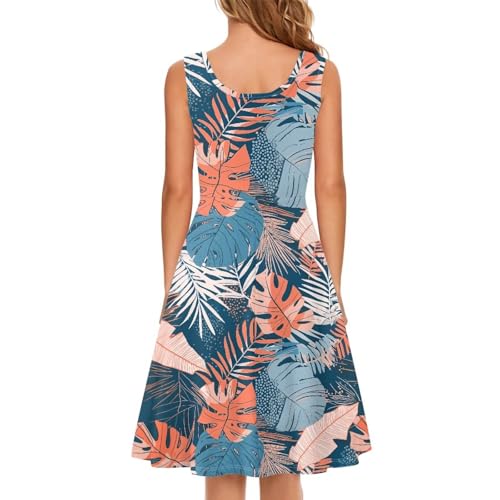 Image of Women's Casual Loose Sundress Midi Sleeveless Crewneck Dress Summer Beach Tank Dress with Pockets