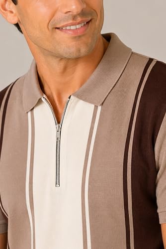 Image of SANE ORIGINALS Textured Polo T-Shirt for Men in Vertical Stripes || Old Money Polos for Men