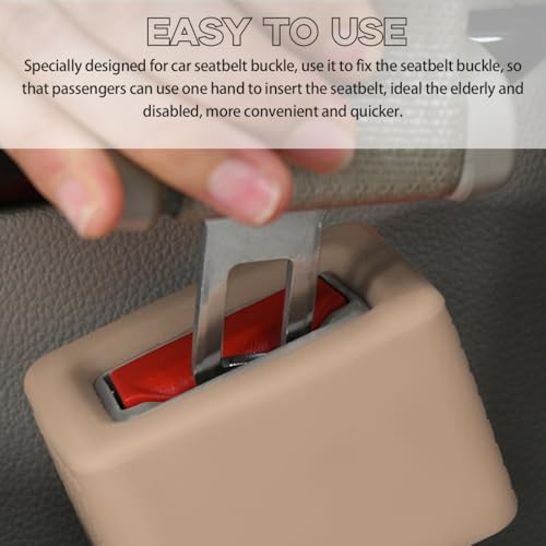 Image of Augeny 2 PCS Seat Belt Buckle Holder, Silicone Auto Rear Seatbelt Buckle Booster to Makes Receptacle Stand Upright for Easy Access, Universal Vehicle Seatbelt Buckle for Kids (Beige)