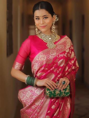 Image of Women's Kanjivaram Soft Silk Banarasi Saree With Blouse Piece | Banarasi Sari For Women | Saree with Blosepiece