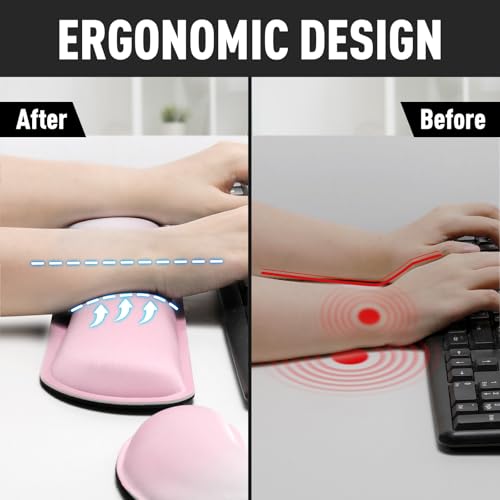 Image of Gimars Upgrade Enlarge Silky Gel Memory Foam Keyboard Wrist Rest, Wrist Rest for Computer Keyboard, Ergonomic Mouse pad Rests for Typing Pain Relief, Wrist Support for Office, Gaming, Pink Gradient