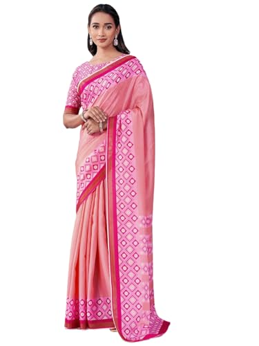 Image of Satrani Women's Silk Printed Saree with Unstitched Blouse Piece