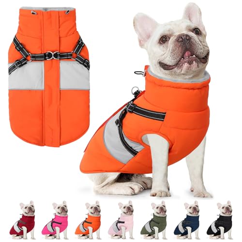 Image of AOFITEE Dog Coat, Warm Dog Jacket with Harness Built in, Waterproof Coats for Small Dogs, Dogs Winter Coat Puffer Jacket with Zipper & Fleece Collar, Pet Snowsuit Sweater for Chihuahua Yorkshire, XS