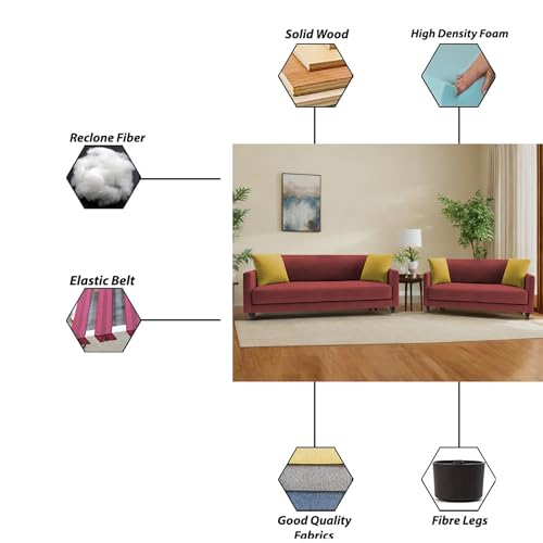 Image of Casaliving Dominic 3 + 2 Seater Sofa Set for Living Room (Maroon) Premium Fabric Sofa