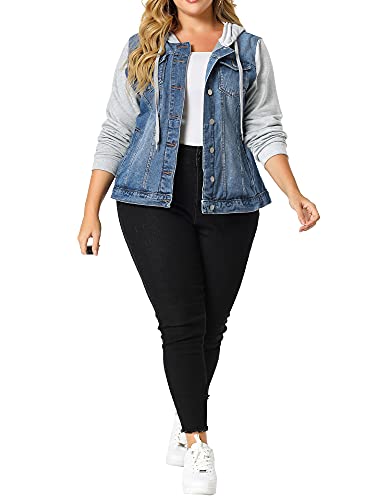 Agnes Orinda Women's Plus Size Layered Drawstring Hood For Women Denim Utility Jacket W Pockets 4X Blue #TOP1
