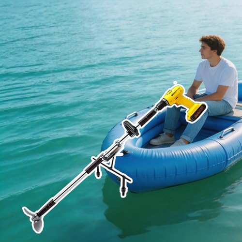 Motor Fueraborda Remo de Emergencia para Kayak, Portátil, Manual, con Hélice Accionada Por Taladro, con Abrazadera/Soporte, Balsa de Tubo Flotante, Kit de Motor(With Bracket,L-125cm(49 1/4'))