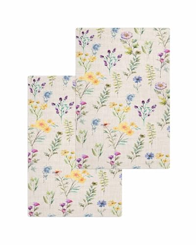 Botanical Flower Hand Towels Set,Waffle Weave Kitchen Towels 4 Pieces,Microfiber Hair Face Bath Tea Towel Absorbent Quick Drying Cleaning Dish Cloths,Rustic Watercolor Floral Flower 15.7