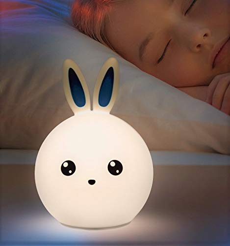 Preisvergleich Produktbild Nachttischlampe für Kinder, nachfüllbar, Hasenform, LED-Licht, Schneefräse, Nachtlicht für Kinder- und Babyzimmer, Silikon-Lampe, Touch-Lampe und Laptop, mit bunten Lichtern