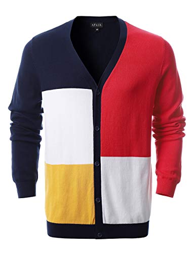 AFAIK as far as I know - Men's V-Neck Contrast Color Stitch Knit Button Cardigan Sweater