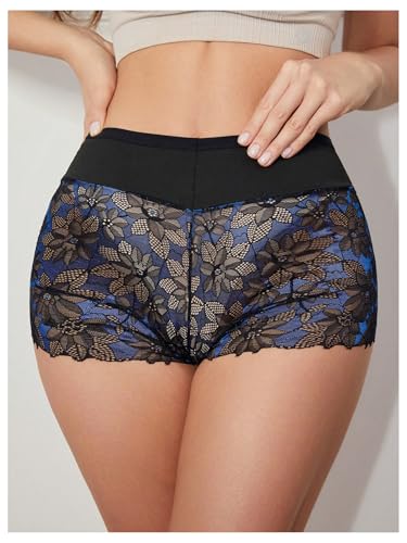 Image of WDIRARA Women's Plus Size Sheer Lace Boyshorts Underwear Sexy High Waisted Boxer Briefs Panties