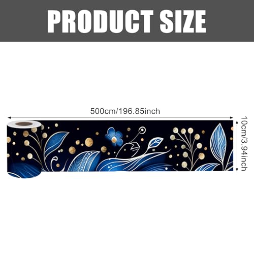 Image of Nuxovilar Dark Blue Gold Botanical Peel Stick Wall Border PVC 3.94x16.4'