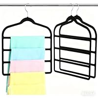 3 Pack Velvet Trouser Hangers - 4-Layer Space Saving Non-Slip Trouser Hanger, Multi Layer Pants Hanger for Clothes, Pants, Jeans, Scarf, Belts, Ties, Towel