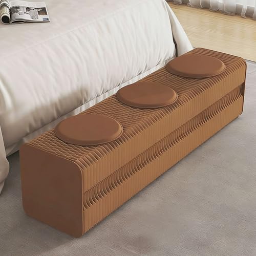 Image of Kraft Paper Rectangle Ottoman - Folding Bench Rest for Bedroom & Entryway, Collapsible Stool with Pad, Portable Stool & Square Ottoman for Living Room Decor, Space-Saving Footrest, Brown, 3 Seats