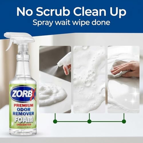 Image of ZORBX Unscented Odor Remover Foam 32 Oz, Hospital-Grade, Extra Strength | Fragrance-Free Permanent Odor Eliminator Foamer for Pets, Drains, Garbage Disposal, Carpets, Bathroom & Kitchen