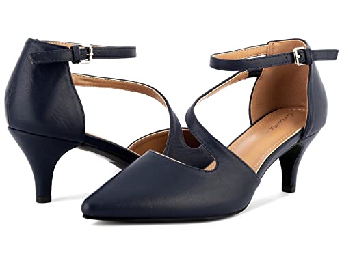 Greatonu Women's Low Heeled Closed Pointed Toe Pumps Kitten Heel Cross Strap Wedding Bridal Party Office Dress Shoes2