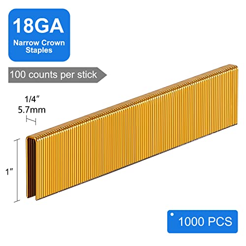 Simcos 18 Gauge 1/4" Narrow Crown Staples, 1-Inch, 1000-Pack For Pneumatic, Electric Stapler #TOP1