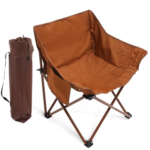 HOMCENT Campingstuhl Faltbar, Klappstühle Mondstuhl mit Aufbewahrungstasche bis 120 kg für draußen, Tragbarer bequemer Campingstuhl, braun