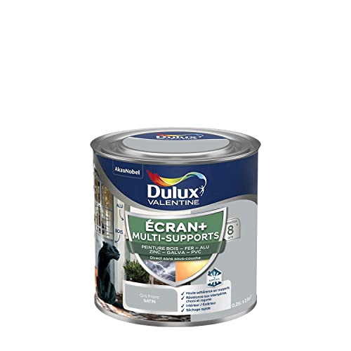 Dulux Valentine ECRAN+ MULTI-SUPPORTS EXTERIEURE - Peinture en Phase Aqueuse pour l'Éxtérieur et l 'Intérieur - Satin Gris Franc 0,25 L