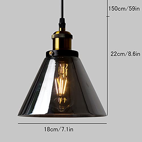 Lustre suspendu E27 en verre gris avec base chromée style industriel - 8