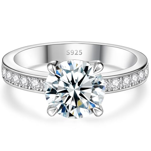 Moissanite Engagement Ring for Women, 2CT D Color VVS1, Rhodium-P...