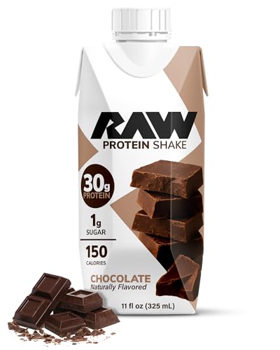 RAW Chocolate Protein Shake - Ready-to-drink Protein Drinks with 30g of Grass-Fed Whey Protein Isolate for Post-Workout - Low-Sugar & Gluten-Free Meal Replacement Drink & Breakfast Shake 12 Fl Oz (12-Pack)