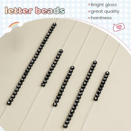 FZIIVQU 1450 Piece Letter Beads Kit, 4x7 mm Black Acrylic Alphabet & Number Beads for Jewelry Making Heart & Friendship Bracelet Making - Image 4