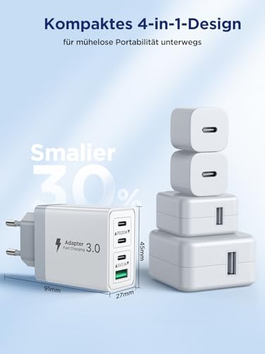 2er Pack USB C Ladegerät, Aioneus 40W 4Port Stecker USBC Adapter Mehrfach Typ C Handy Netzteil für iPhone 16 15 Pro Max Plus XR SE iPad… – Ansicht 5