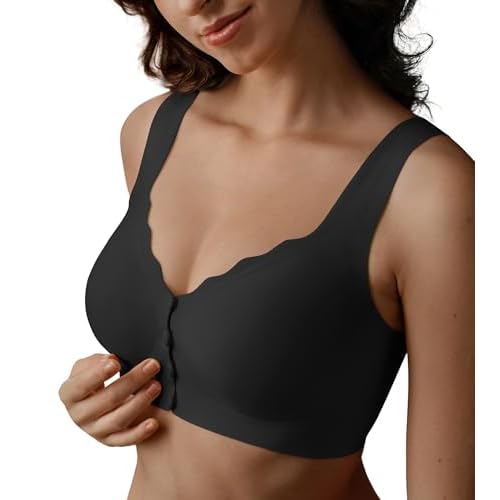 SHARICCA Seamless Front Closure Bras for Women Wireless Full Coverage Support Bra Comfortable No Underwire Everyday Bras Nude Small
