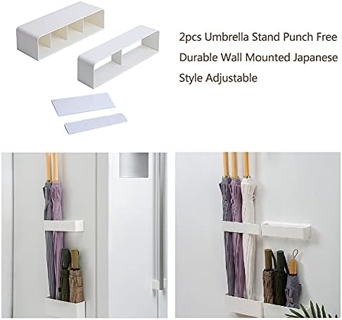 JOYIAL 2Pcs Stand Holder No Drill Rustproof, Wall Mounted Umbrella Holder Rack, Umbrella Holder Space Saving Organizer Long and Short Umbrella for for Home Indoor(White)