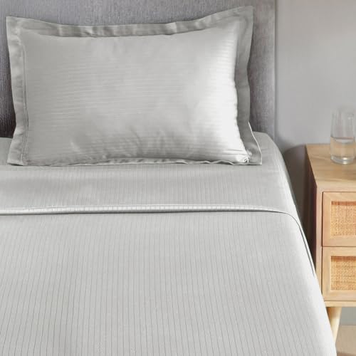 Image of myTrident Bedsheet for Single Bed Cotton| 210 TC | 60 inch x 90 inch | Snow Flake | 210 TC, 100% Cotton Flatsheet with 1 Pillow Cover, Super Soft and Breathable, Satin Stripe, Classic Style Me Solid Collection