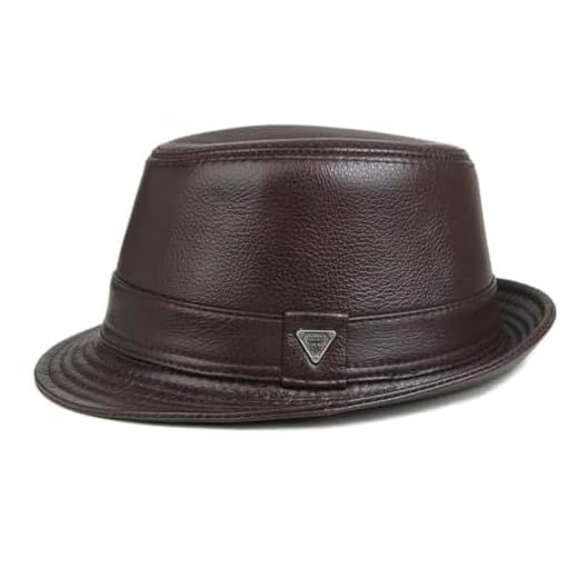 Leather Hat Man Leather Jazz Fedora Gentleman CowSkin Short Brim Fitted Top Hat(Dark brown,XXL 59 60cm)