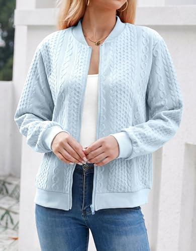 Image of WROLEM Women's Zip Up Cardigan Sweater Cable Hoodies Long Sleeve Jacket Outfits Crewneck Casual Coat