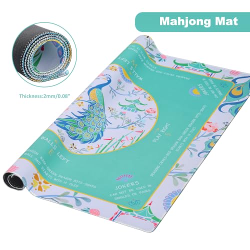 160 Pcs Mahjong Playing Cards Set (Blue) – American & Chinese Style, Includes Storage Box, Dice, Chips, Wind Indicator & Manual with American Mahjong Mat(31.5"x31.5") with Carrying Bag & 3 Dice - Image 9