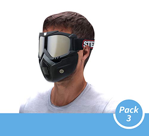 Image of Steelbird 7Wings 3 in 1 Face Shield,Goggles with Detachable Mask, Full Face and Mouth Protection Suitable for Every Use (Pack of 3, Silver Visor)