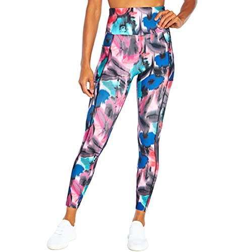 Bally Total Fitness Women's Standard High Rise Side Pocket Ankle Legging, Soft Focus Floral Flowers Festival Fuchia, Small #TOP1