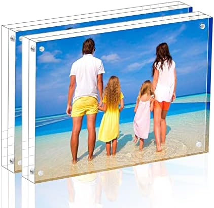 Meetu Acrylic Picture Frame 8.5x11,Clear Freestanding Double Sided 24mm Thickness Frameless Magnetic Photo Frames Desktop Display with Gift Box Package (2 Pack)