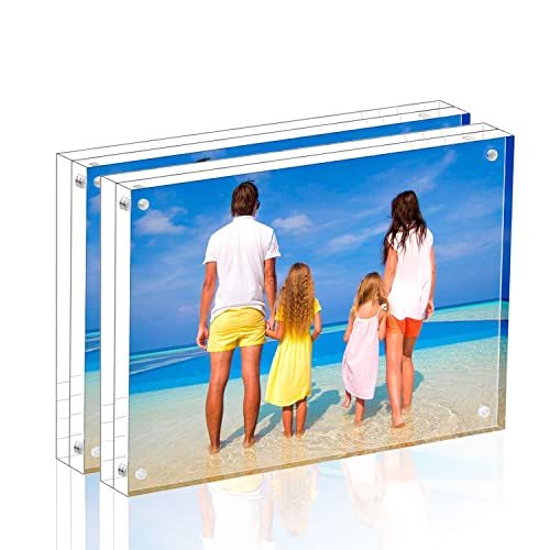 Meetu Acrylic Picture Frame 8.5X11,Clear Freestanding Double Sided 24Mm Thickness Frameless Magnetic Photo Frames Desktop Display With Gift Box Package (2 Pack) #TOP9